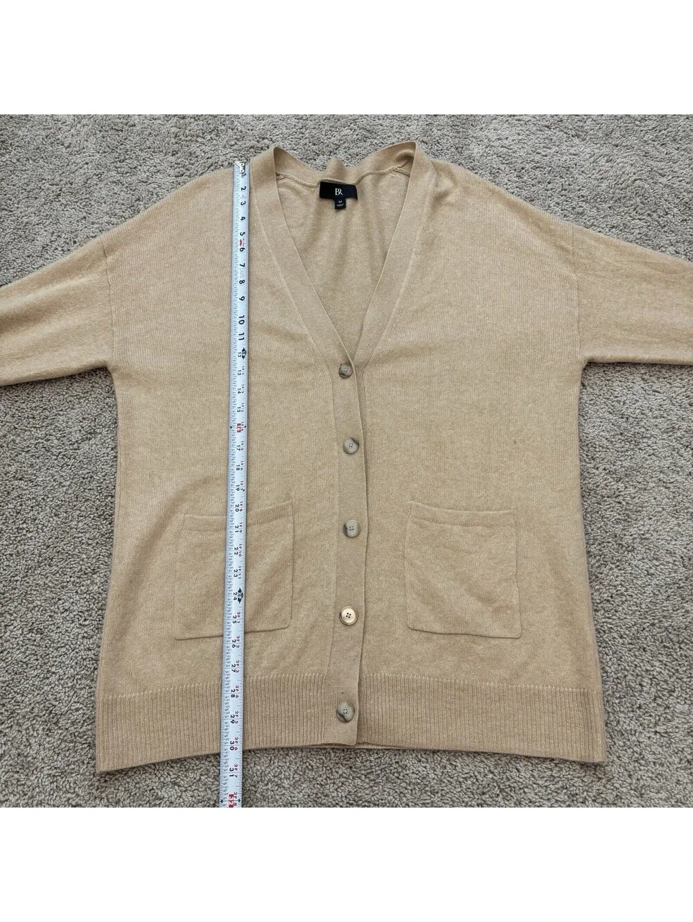 Banana Republic Men’s 100% Cashmere Cardigan Sweater Size M Tan Quiet Luxury EUC